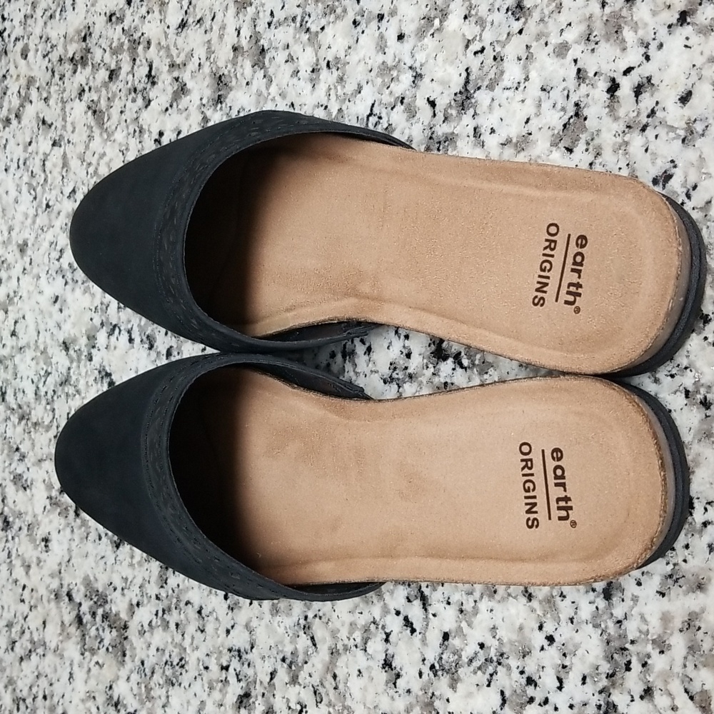 EARTH ORGINS NUBUCK LEATHER SLIDES/MULES, BLK W10 - Picture 3 of 5